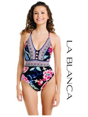 LA BLANCA Midnight Magic
Plunge One Piece Swimsuit Women’s Size 12